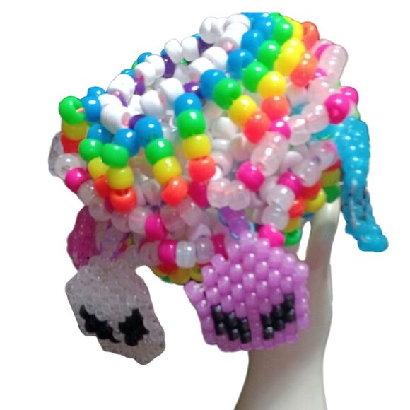 Rainbow Glow-n-Dark Alien Faces Rotating Around Rainbow UFO Cuff EDM Handmade - Picture 7 of 7
